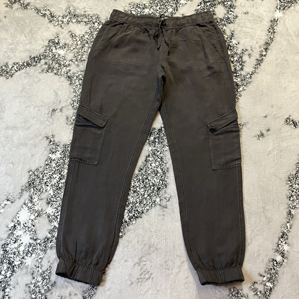 CC California Pants Womens Size Medium Linen Blend Gray Drawstring Waist